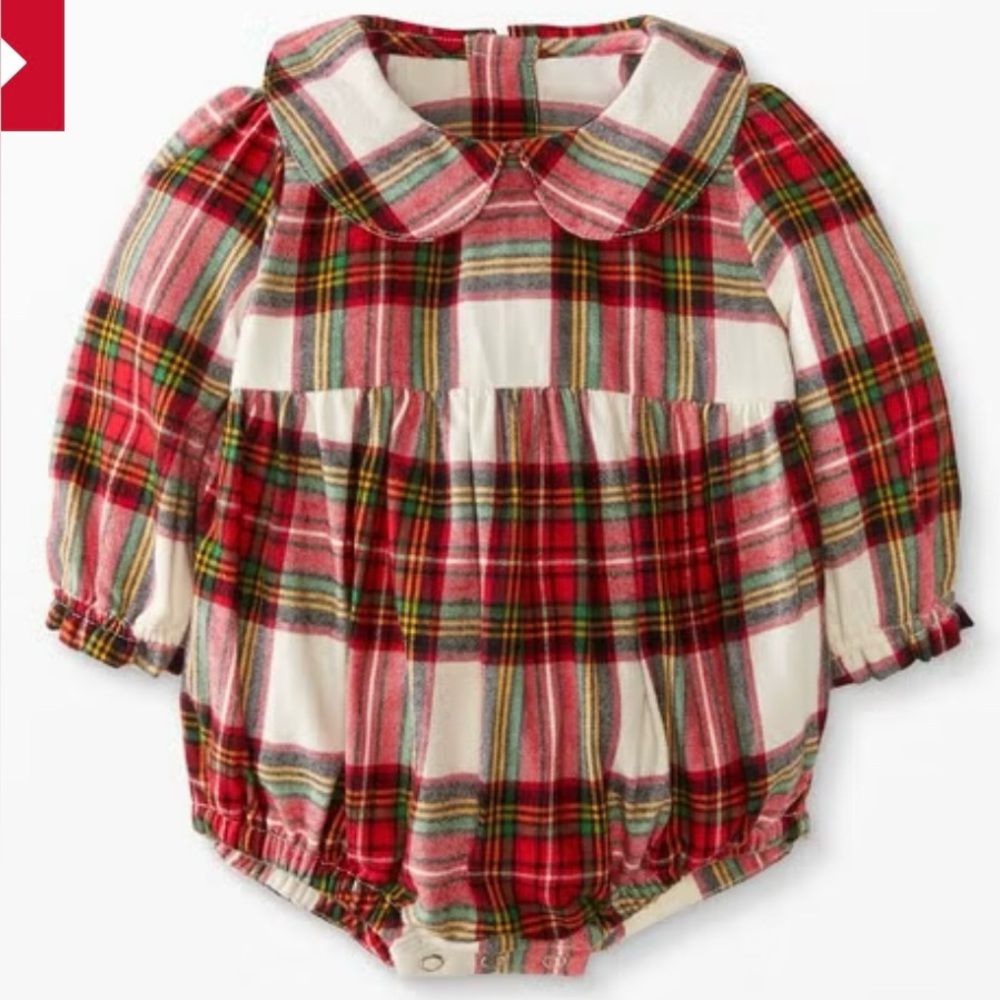 Hanna Andersson Baby Woven Flannel Bubble Romper in Holiday Plaid
